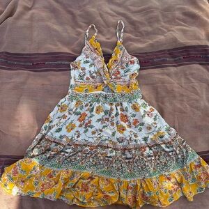 Angie Floral Mini Dress in Yellow and Green